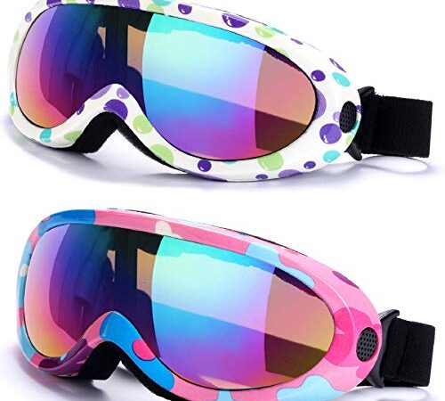 Rngeo Ski Goggles, Pack of 2, Motorcycle Goggles Snowboard Goggles for Kids, Boys & Girls, Youth, Men & Women