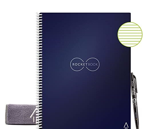 Rocketbook Smart Reusable Notebook - Lined Eco-Friendly Notebook with 1 Pilot Frixion Pen & 1 Microfiber Cloth Included- Midnight Blue Cover, Letter Size (8.5" x 11")