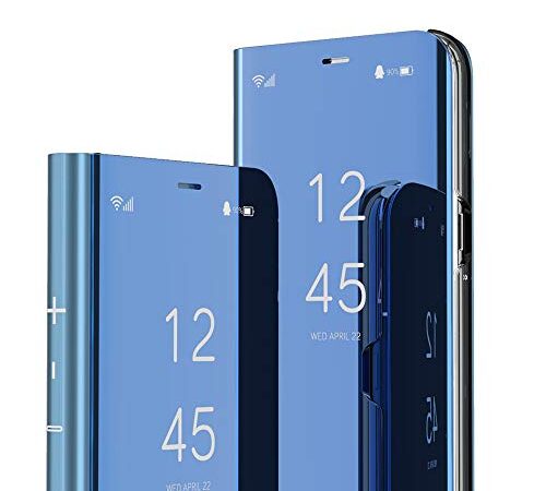 Samsung Galaxy A70 Case Cover EMAXELER Stylish Mirror Plating Flip Full Body Protective Reflection Ultra Thin Hard Anti-Scratch Shockproof Frame for Samsung Galaxy A70 Mirror:Blue