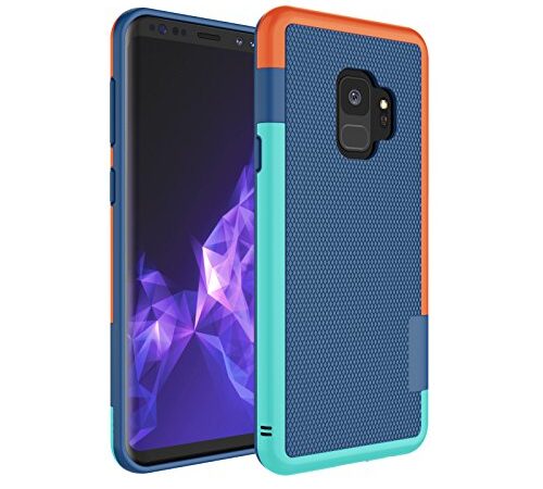 Samsung Galaxy S9 Case, Shock Absorbing Hybrid Best Impact Defender Rugged Slim Protective Case Cover Shell w/Grip Cute Mixed Color Design [Blue/Orange/Ocean]