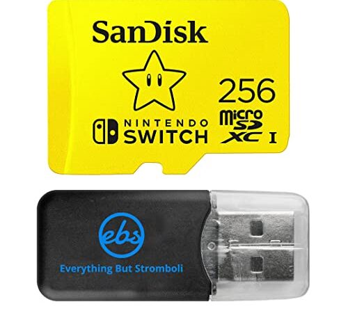 SanDisk Nintendo Switch MicroSD Card 256GB Memory Card for Nintendo Nintendo Switch, Switch OLED and Switch Lite (SDSQXAO-256G-GNCZN) Bundle with (1) Everything But Stromboli MicroSD Card Reader