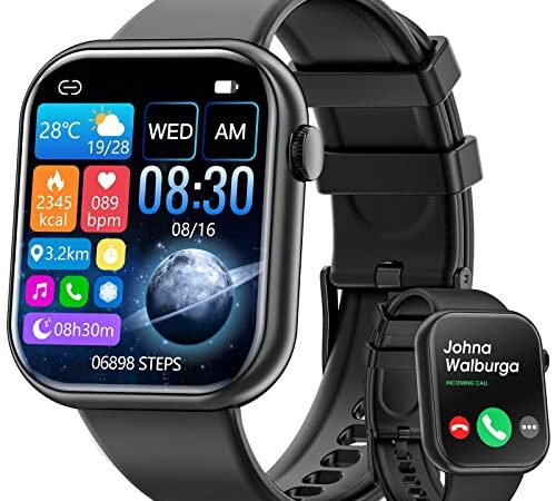 Smart Watch (Answer/Make Calls), 2023 Newest 1.85 Inch Fitness Tracker, Heart Rate/Sleep Monitor/Pedometer/Calories, Multiple Sports Modes, Waterproof Women's Men's Fitness Watch for Android iPhone