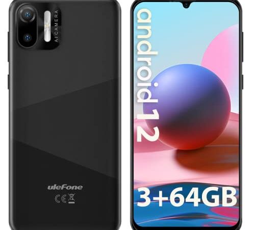 Unlocked Cell Phones Canada, Ulefone Note 6T Unlocked Smartphone, 64GB Extended 128GB, Latest Android 12 OS, 6.1" HD+ Screen, 3300mAh Battery, 13MP Rear Camera, GPS, OTG, Face Recognition, Black