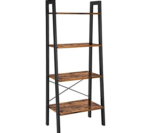 VASAGLE Ladder Shelf, 4-Tier Bookshelf Storage Rack Shelves, Rustic Brown and Black ULLS44X